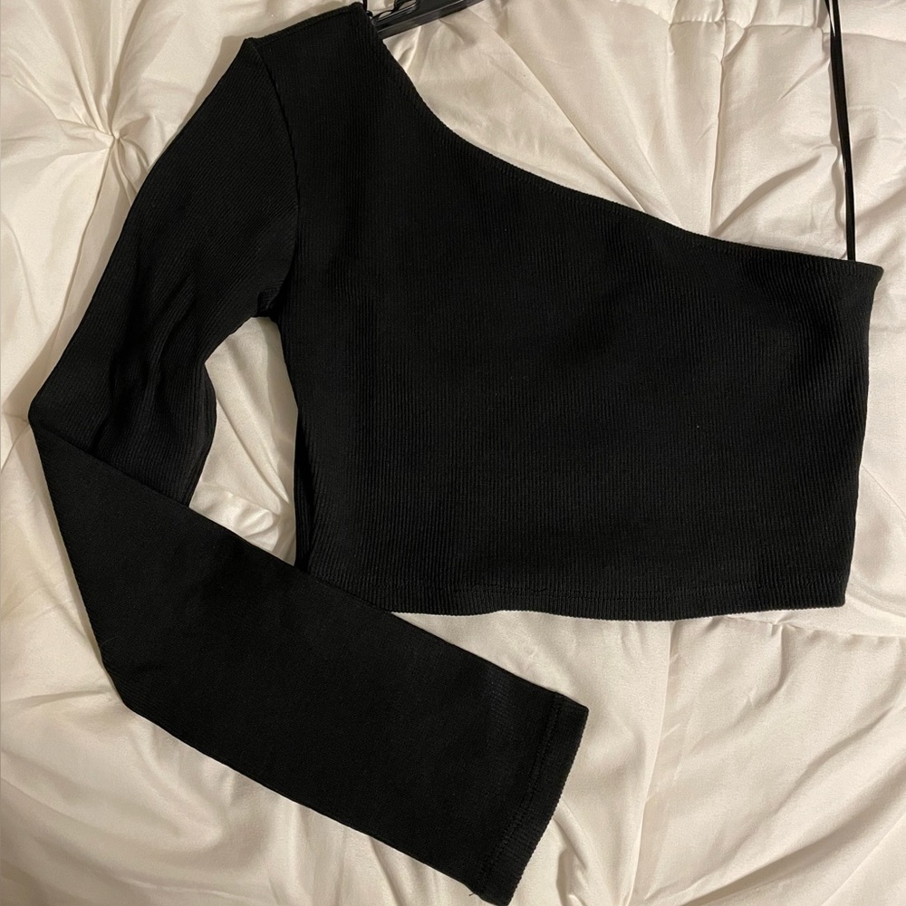 Princess Polly Rancho Carne One Shoulder Crop Black, Size: US 2